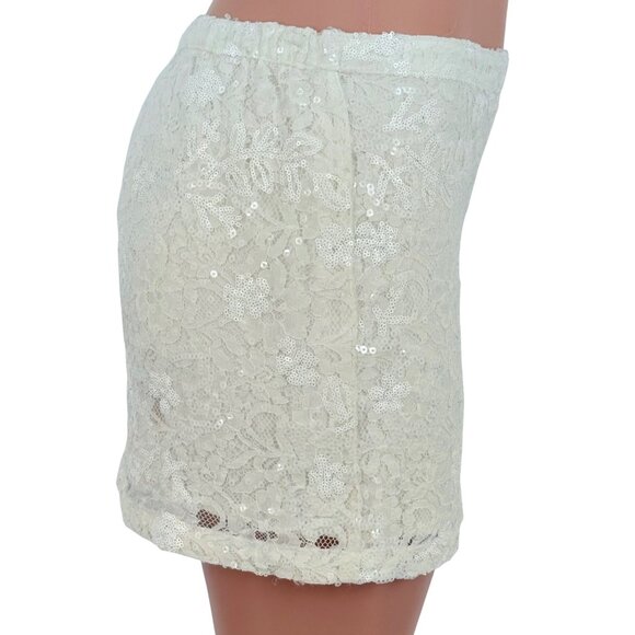 Vintage Hollister Cream Floral Lace & Sequin Embellished Mini Skirt Y2K - Picture 5 of 16